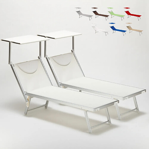 Beach And Garden Design Bain de soleil Chaise longue transats aluminium Santorini 2 pièces, Couleur: Blanc