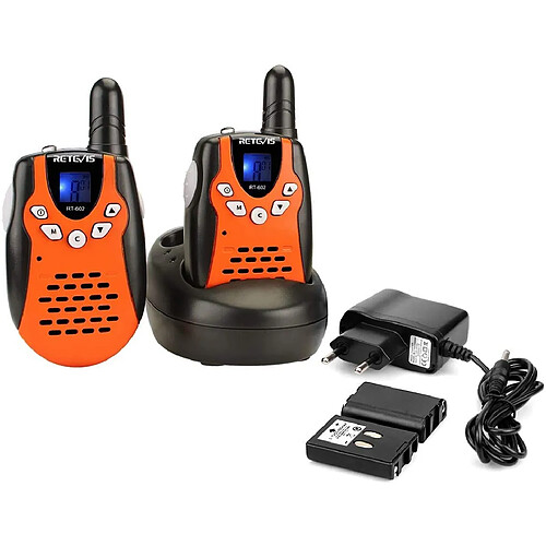 Retevis talkie walkie 8 canaux avec lampe torche et batteries et chargeur orange noir