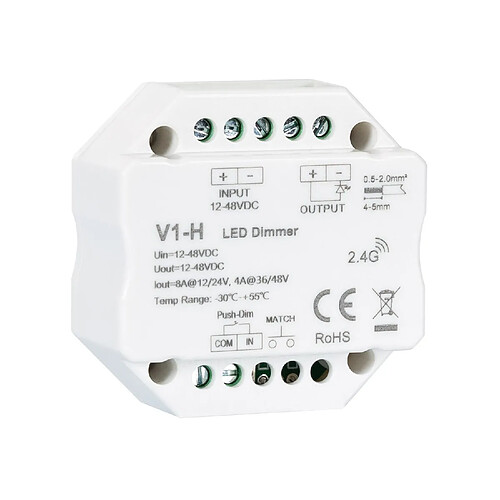 Ledkia Module de Variation LED RF 12/48V pour Ruban LED Monochrome Compatible avec Bouton-Poussoir Blanc