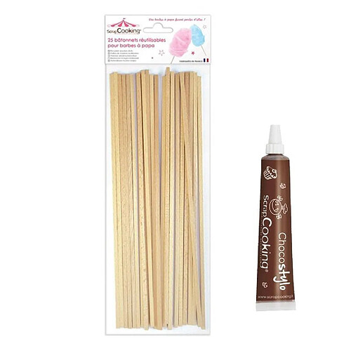 Scrapcooking Stylo chocolat + 25 bâtonnets pour Barbe à papa