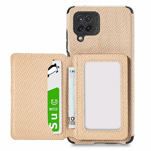 Coque en TPU + PU et texture tissée, feuille magnétique intégrée anti-chute avec béquille kaki pour votre Samsung Galaxy A12