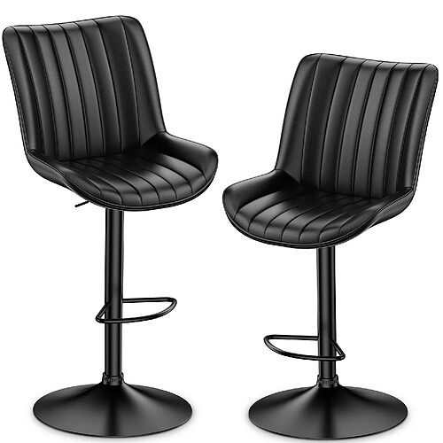 BIGZZIA Tabourets de Bar en Cuir PU-Lot de 2 hauteur Réglable - réglable pivotant avec repose-pied-Noir