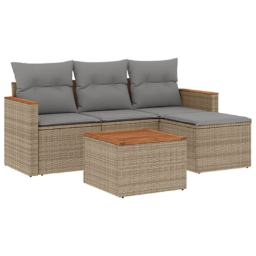 Maison Chic Salon de jardin avec coussins 5 pcs | Ensemble de Table et chaises | Mobilier d'Extérieur beige résine tressée -GKD78218