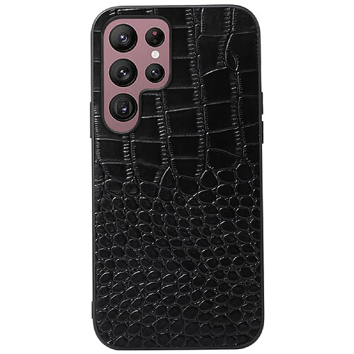 Coque en TPU + cuir véritable texture crocodile, anti-rayures noir pour votre Samsung Galaxy S22 Ultra 5G