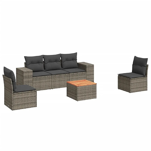 Maison Chic Salon de jardin 6 pcs avec coussins | Ensemble de Table et chaises | Mobilier d'Extérieur gris résine tressée -GKD15106