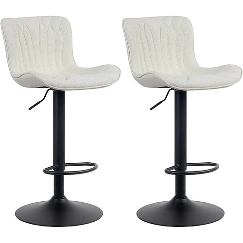 Decoshop26 Lot de 2 tabourets de bar en tissu crème pieds en métal noir hauteur réglable pivotant TDB10725