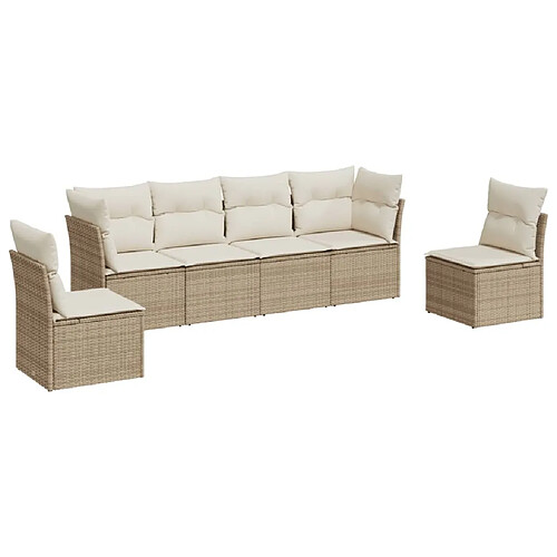 Maison Chic Salon de jardin avec coussins 6 pcs | Ensemble de Table et chaises | Mobilier d'Extérieur beige résine tressée -GKD30339