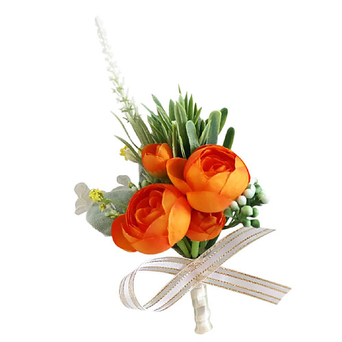 Fleurs De Thé Artificielles Corsages Boutonnière Pour Faveur De Mariage Orange