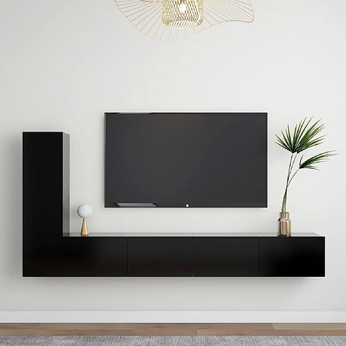 vidaXL Ensemble de meubles TV 3 pcs Noir Bois d'ingénierie