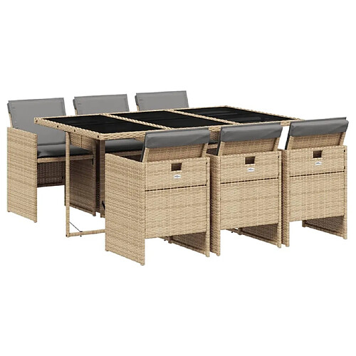 Maison Chic Ensemble à manger d'extérieur 7 pcs avec coussins,Salon de jardin,Mobilier de jardin mélange beige rotin -GKD292454