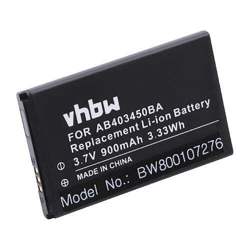 Batterie Li-Ion vhbw 900mAh (3.7V)pour téléphone portable, Smartphone Samsung Jasper Morrison, Monte Slider, SGH-D610. Remplace: AB403450BA, BEX279HSA