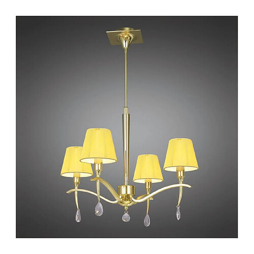 Luminaire Center Suspension Siena rond 4 Ampoules E14, laiton poli avec Abat jours crème ambré et cristal transaparent