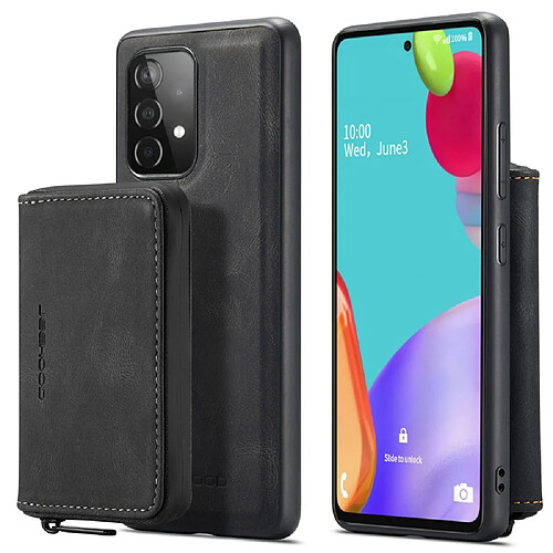 Coque en TPU + PU attraction magnétique amovible 2-en-1 zippée, hybride avec béquille noir pour votre Samsung Galaxy A52 4G/A52 5G