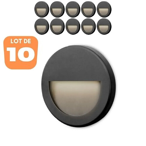 BRAYTRON Lot de 10 spots LED mural VEKTAB2 rond noir 3W 3000K IP65