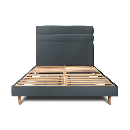 Sommeil de plomb Lit 135x190cm avec tête de lit lignes velours et sommier kit gris anthracite - Hauteur totale : 29cm