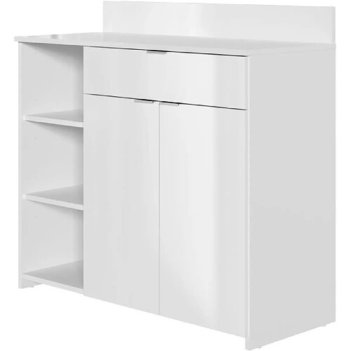 Tbs Buffet Cuisine - 2 portes + 1 tiroir - Mélaminé blanc - L 100 x P 42 x H 95 cm