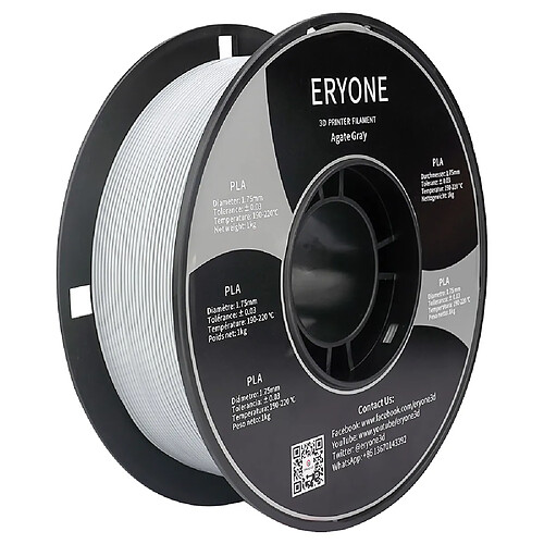 None Filament PLA ERYONE pour imprimante 3D 1,75 mm Tolérance 0,03 mm 1 kg (2,2 lbs)/bobine - Gris agate