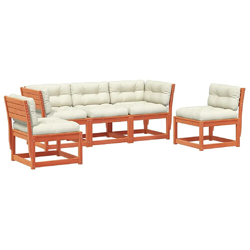 Maison Chic Salon de jardin 5 pcs avec coussins | Ensemble de Table et chaises | Mobilier d'Extérieur cire marron bois pin massif -GKD25343