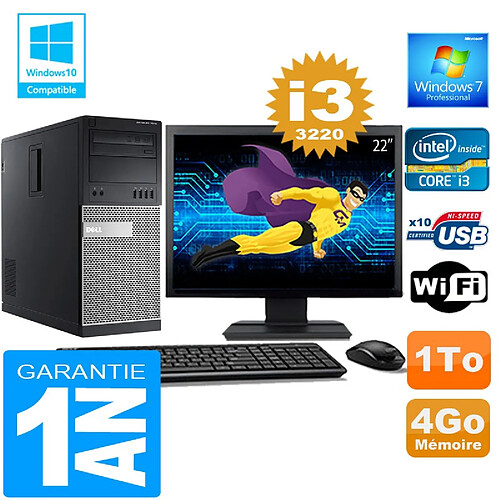 PC Tour DELL 7010 Core I3-3220 Ram 4Go Disque 1 To Wifi W7 Ecran 22" · Occasion