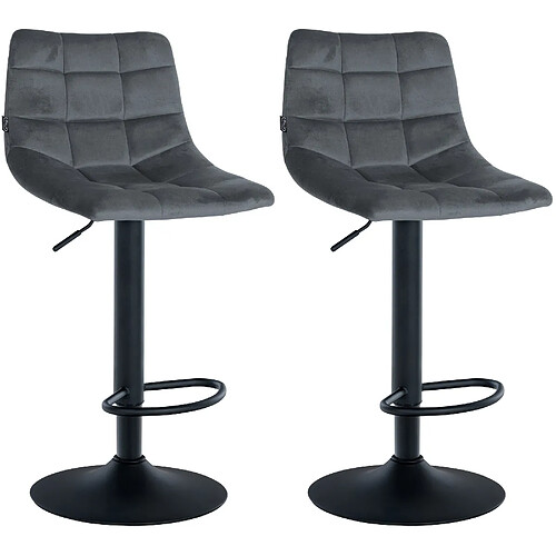 Decoshop26 Lot de 2 tabourets de bar en velours gris foncé base métal noir réglable en hauteur et repose-pieds TDB10626