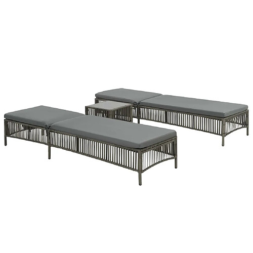 vidaXL Chaises longues lot de 2 avec table Résine tressée Gris