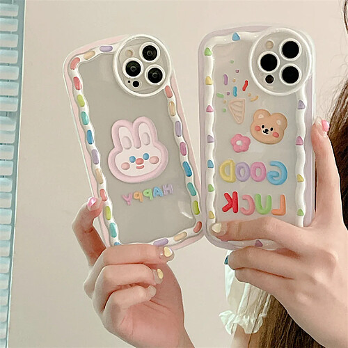 GUPBOO Étui pour iPhone13Pro Étui de téléphone de dessin animé ours et lapin anglais couleur silicone transparent