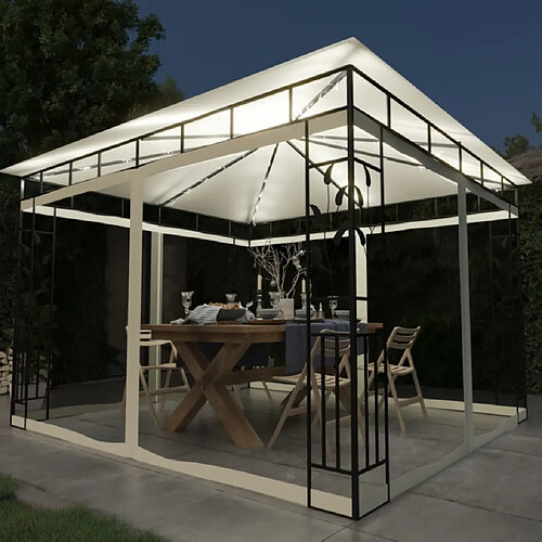 Maison Chic Tonnelle | Pergola avec moustiquaire et lumières LED 3x3x2,73 m Crème -GKD39135