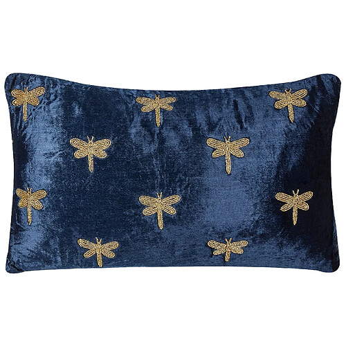 Beliani Coussin BLUESTEM Velours 30 x 50 cm Animal Broderie Bleu marine