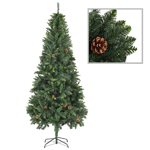 vidaXL Sapin de Noël artificiel avec pommes de pin Vert 210 cm