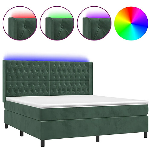 Maison Chic Lit adulte- Lit + matelas + LED,Sommier à lattes de lit matelas et LED Vert foncé 160x200 cm -GKD76171