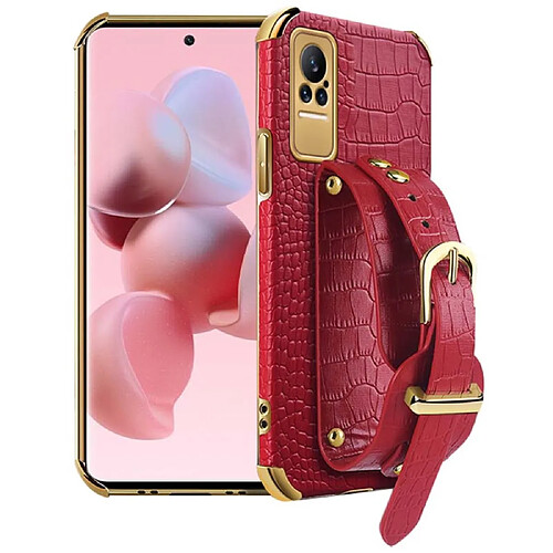 Coque en TPU + PU galvanoplastie, découpe précise, texture crocodile avec béquille rouge pour votre Xiaomi Civi 5G