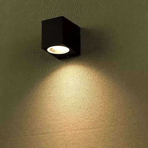 Lampe carrée LED GU10 noire applique murale extérieure entrée balcon terrasse jardin 230V IP44 / IP65 NOIR