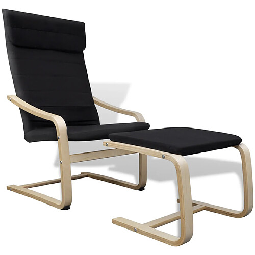 vidaXL Fauteuil en bois courbé couleur noir avec repose-pieds