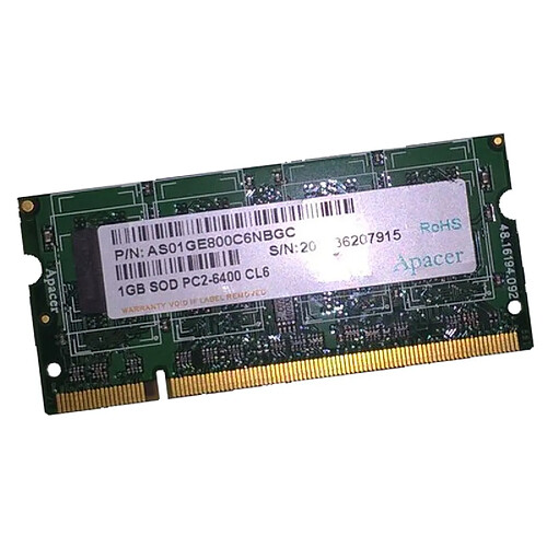 1Go RAM PC Portable APACER AS01GE800C6NBGC SODIMM DDR2 PC2-6400U 800MHz CL5 · Occasion