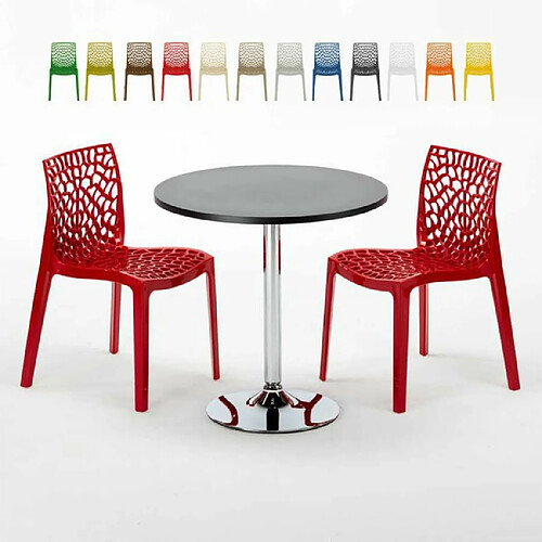 Grand Soleil Table Ronde Noir et 2 Chaises Colorées P