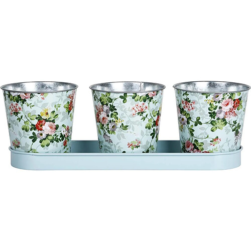 Esschert Design Jardinière 3 pots Roses.