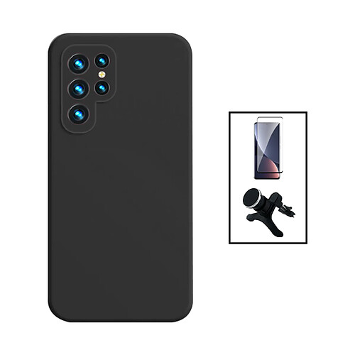 Kit de film en verre trempé de la couverture en 5D + boîtier en silicone liquide + porte-voiture renforcé Phonecare pour Samsung Galaxy S24 Ultra 5G - le noir