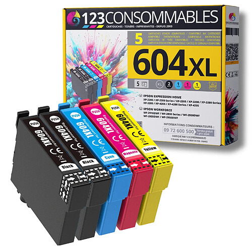 123CONSOMMABLES - 604XL - Pack 5 cartouches compatibles EPSON 604 XL