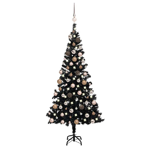 vidaXL Arbre de Noël artificiel pré-éclairé et boules noir 180 cm PVC