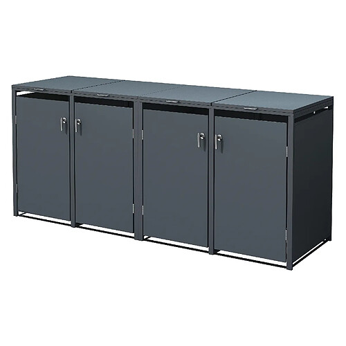 ML DESIGN MODERN LIVING Abris pour 4 poubelles 240L en acier anthracite 264x80x116,3 cm avec poignées