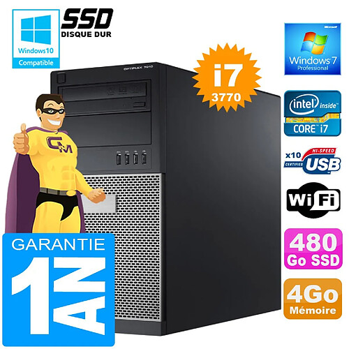 PC Tour DELL 7010 Core I7-3770 Ram 4Go Disque 480 Go SSD Graveur DVD Wifi W7 · Occasion