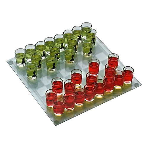 Totalcadeau Jeu d'échec à boire 1 plateau en verre, 32 verres pions shooters