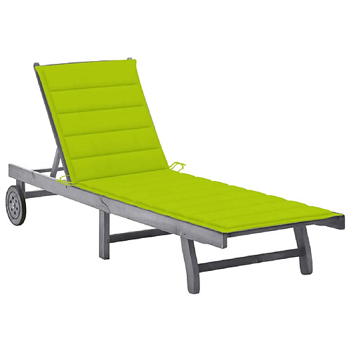 Helloshop26 Transat chaise longue bain de soleil lit de jardin terrasse meuble d'extérieur 200 cm avec coussin gris bois d'acacia solide 02_0012487