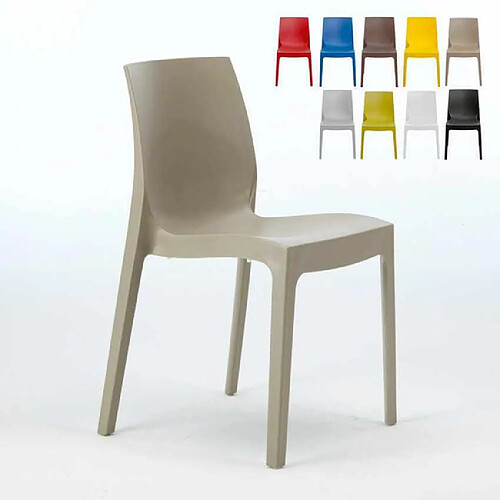 22 Chaises Rome Grand Soleil en polypropylène empilables pour bar et café, Couleur: Beige