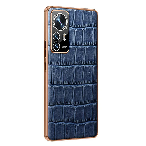 Coque en TPU + cuir véritable électroplaqué, texture crocodile, bleu pour votre Xiaomi 12/12X