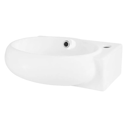 ML-Design Lavabo en Céramique, Ovale, 43x28x15 cm, Blanc, Trou pour Robinetterie à Droite, Montage Mural ou Sur Plan, Vasque à Poser, Lave Mains Petit Évier Supendu pour Salle de Bain Toilette WC