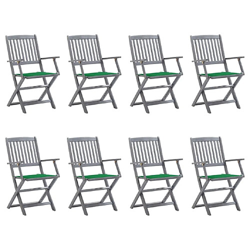 vidaXL Chaises pliables d'extérieur 8 pcs avec coussins Bois d'acacia