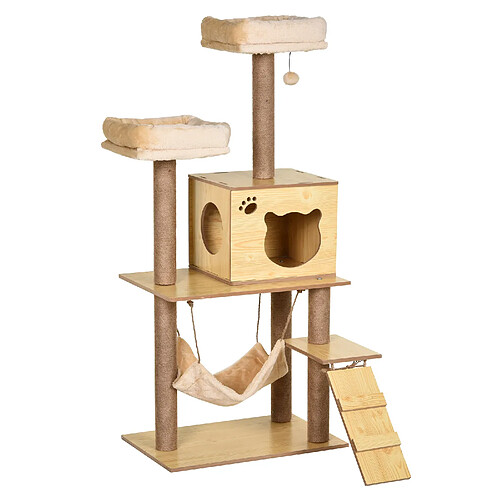 Pawhut Arbre à chats design contemporain griffoirs grattoirs sisal naturel niche plate-formes hamac boule panneaux particules beige