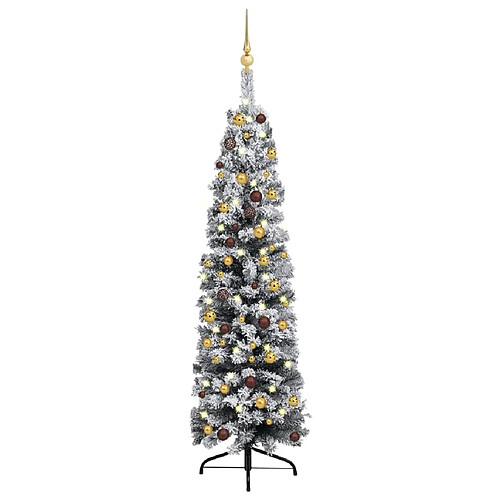 vidaXL Sapin de Noël artificiel mince pré-éclairé et boules vert 150cm