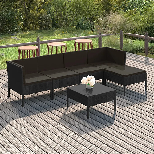 vidaXL Salon de jardin 6 pcs avec coussins résine tressée noir